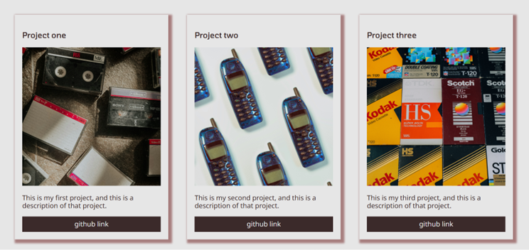 Screenshot of the project section of a portfolio webste